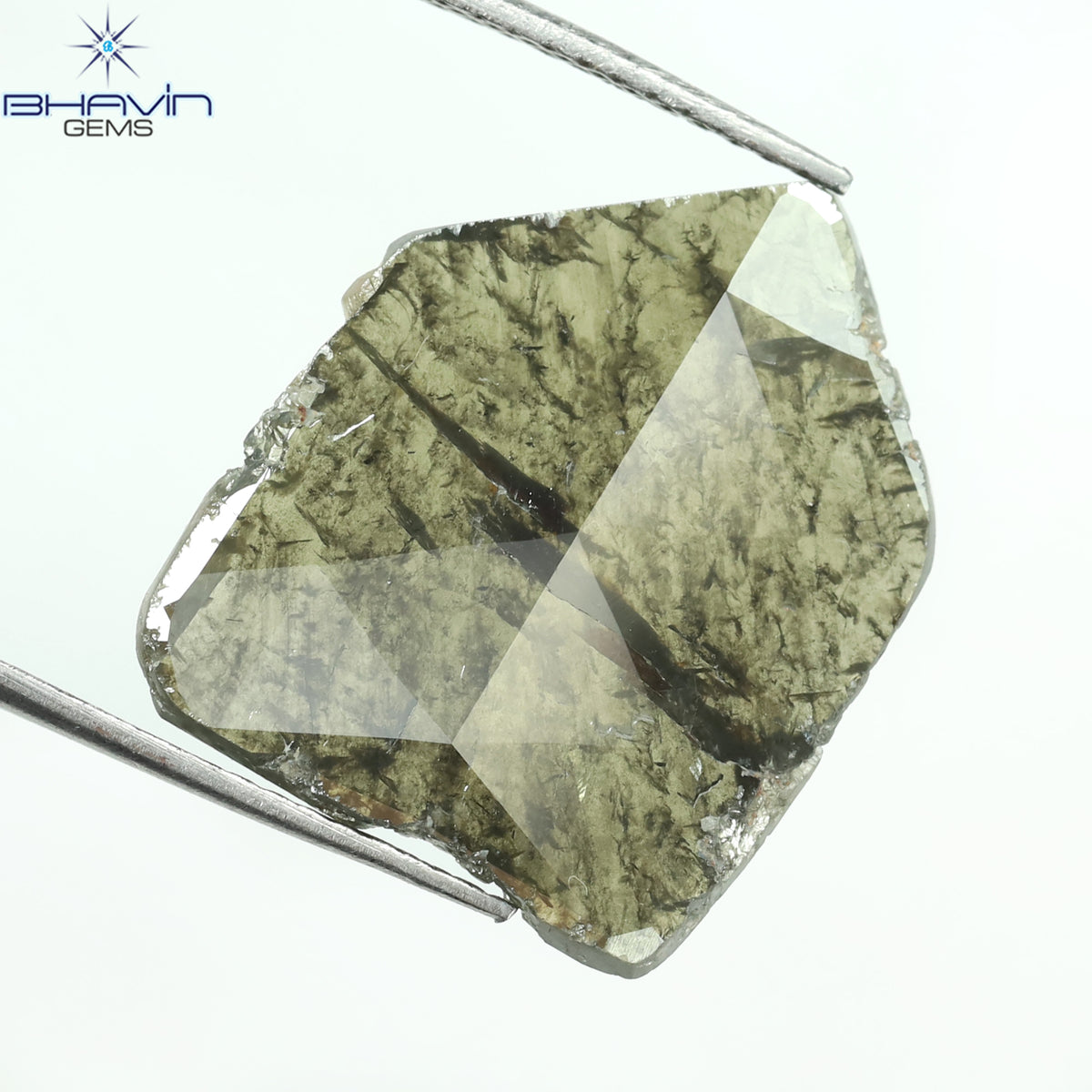 5.36 CT スライス シェイプ ナチュラル ダイヤモンド グレーがかったグリーン カラー I3 クラリティ (18.67 MM)
