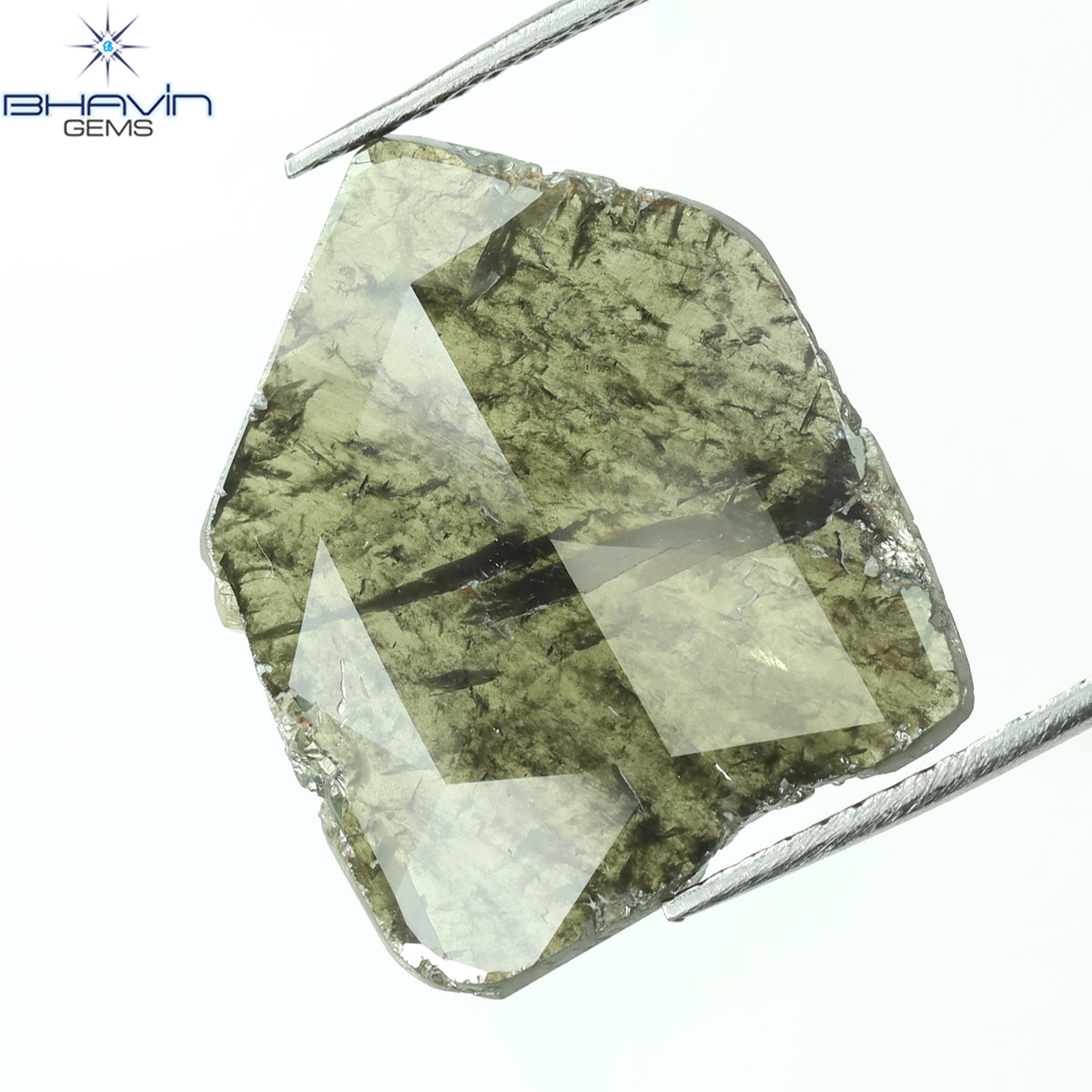 5.36 CT スライス シェイプ ナチュラル ダイヤモンド グレーがかったグリーン カラー I3 クラリティ (18.67 MM)