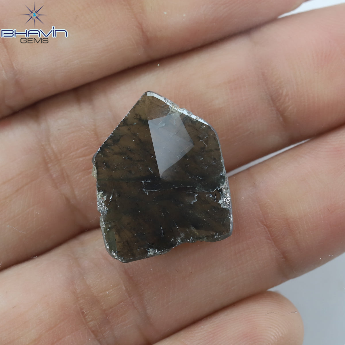 5.36 CT スライス シェイプ ナチュラル ダイヤモンド グレーがかったグリーン カラー I3 クラリティ (18.67 MM)