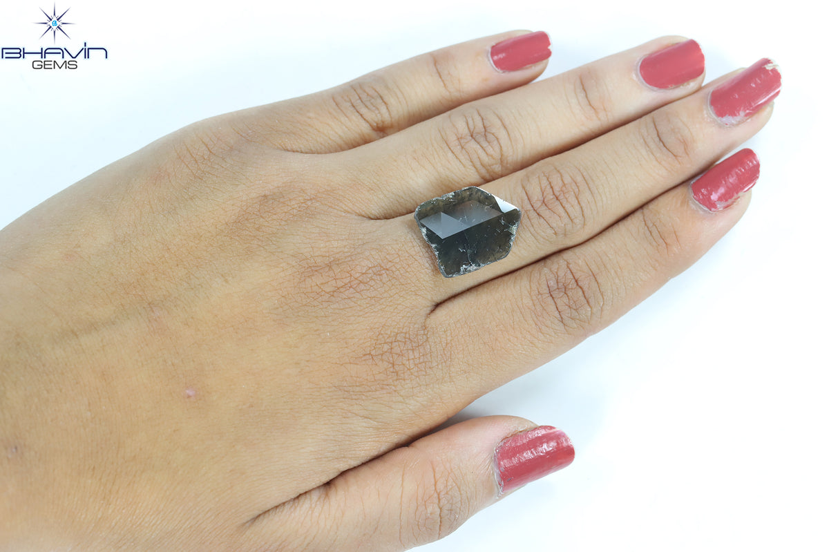5.36 CT スライス シェイプ ナチュラル ダイヤモンド グレーがかったグリーン カラー I3 クラリティ (18.67 MM)