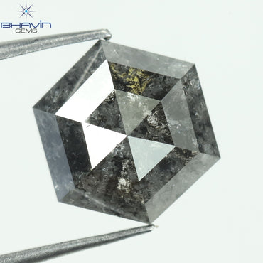 2.58 CT、ヘキサゴン ダイヤモンド、ソルト アンド ペッパー ダイヤモンド、クラリティ I3