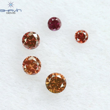 0.09 CT/5 Pcs Natural Round Diamond Enhanced Pink Color Clarity SI (1.80 MM)