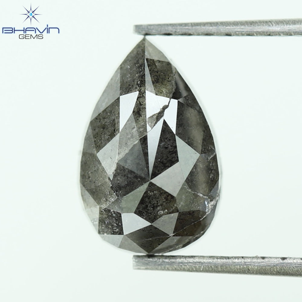 2.17 CT, Pear Shape Natural Loose Diamond Salt and Pepper Black Color, Clarity I3,(9.64 MM)