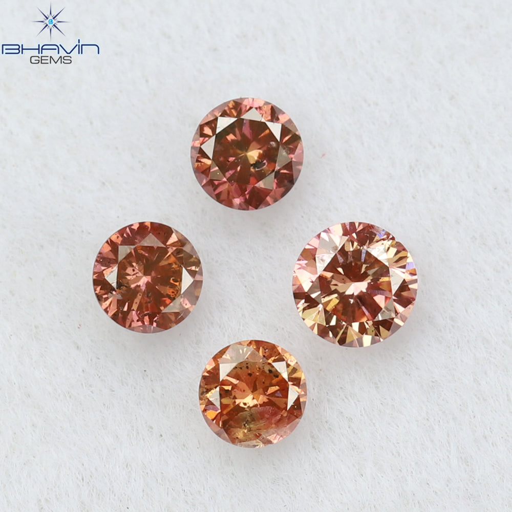 0.22 CT/4 Pcs Round Shape Natural Loose Diamond Pink Color SI Clarity (2.60 MM)
