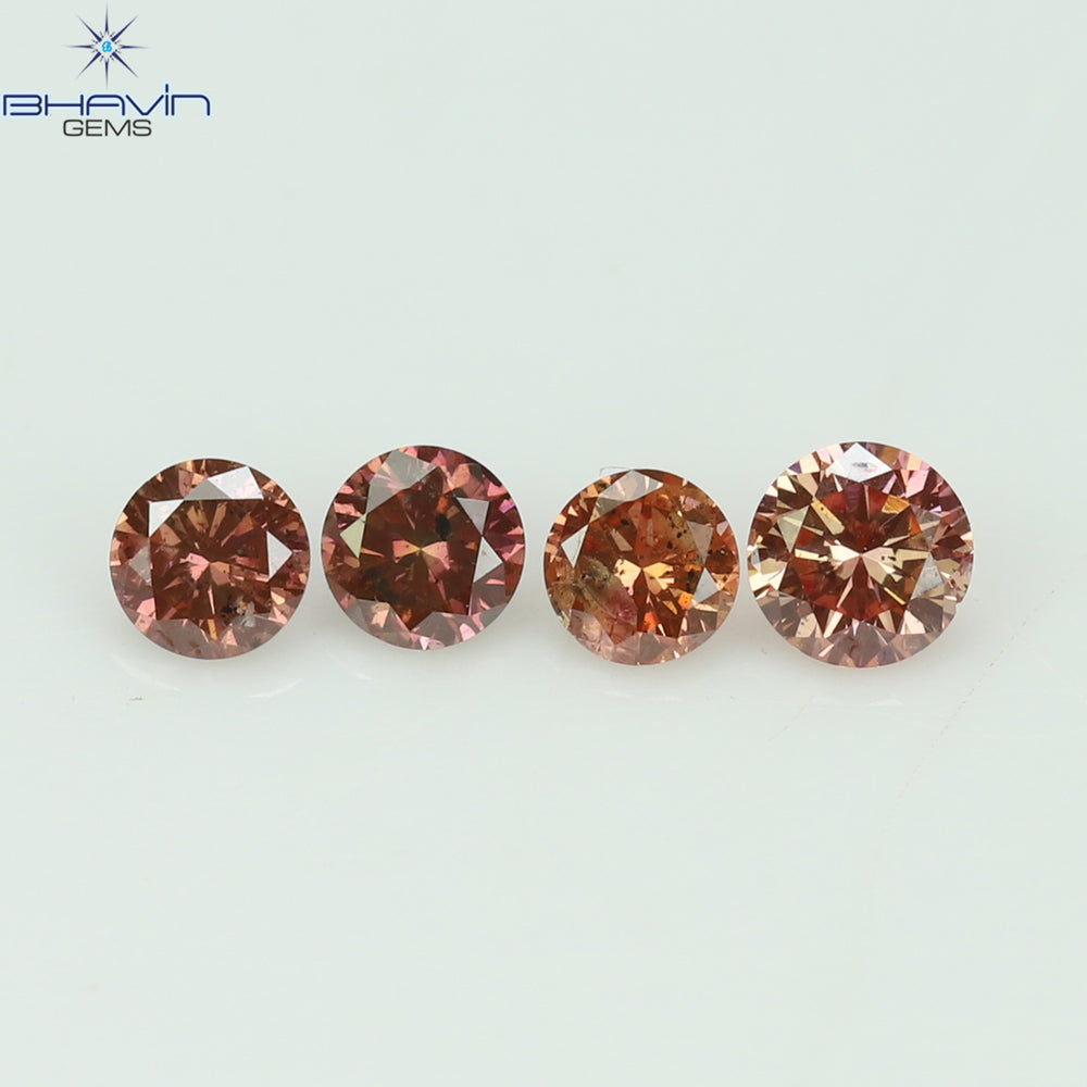 0.22 CT/4 Pcs Round Shape Natural Loose Diamond Pink Color SI Clarity (2.60 MM)