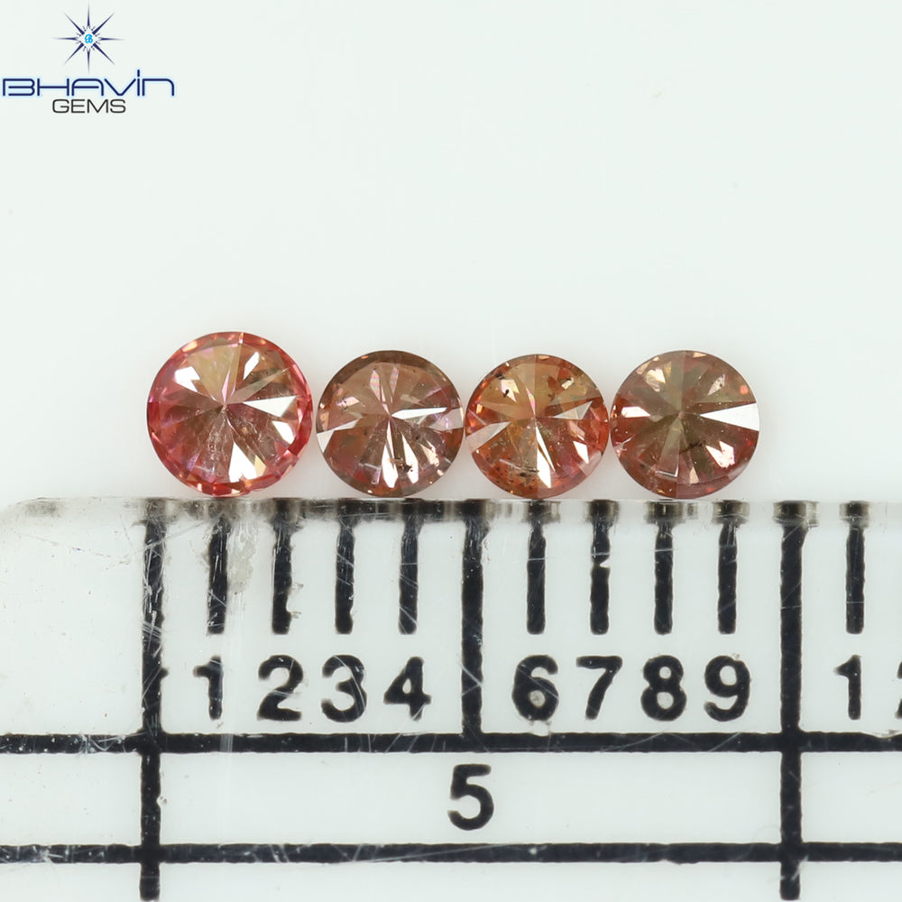0.22 CT/4 ピース ラウンド シェイプ ナチュラル ルース ダイヤモンド ピンク カラー SI クラリティ (2.60 MM)