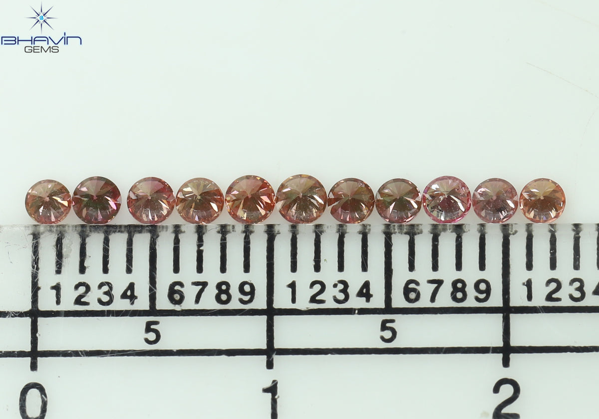 0.39 CT/11 Pcs Natural Round Diamond Enhanced Pink Color Clarity SI (2.25 MM)