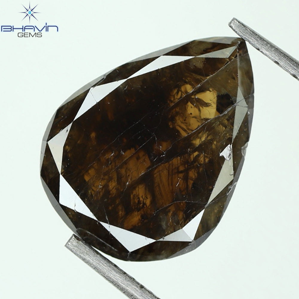 2.24 CT Pear Natural Diamond Dark Brown Color Clarity I3 (10.34 MM)