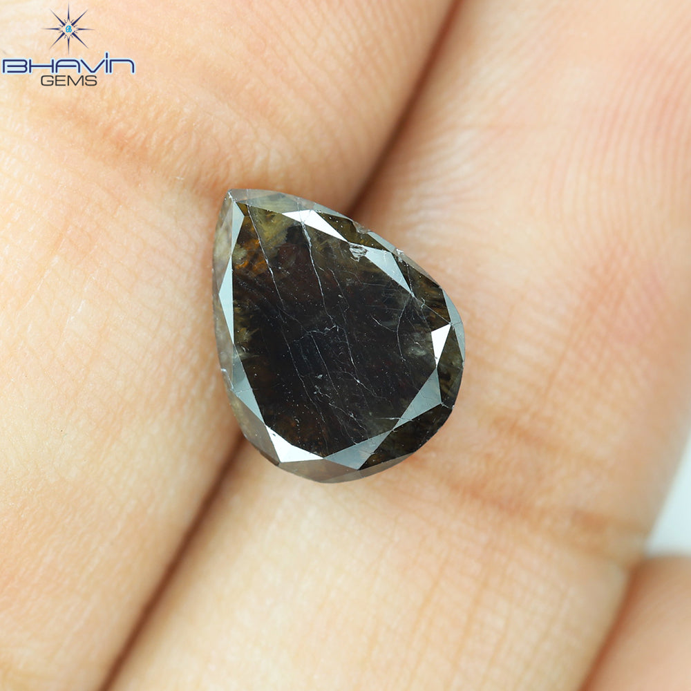 2.24 CT Pear Natural Diamond Dark Brown Color Clarity I3 (10.34 MM)