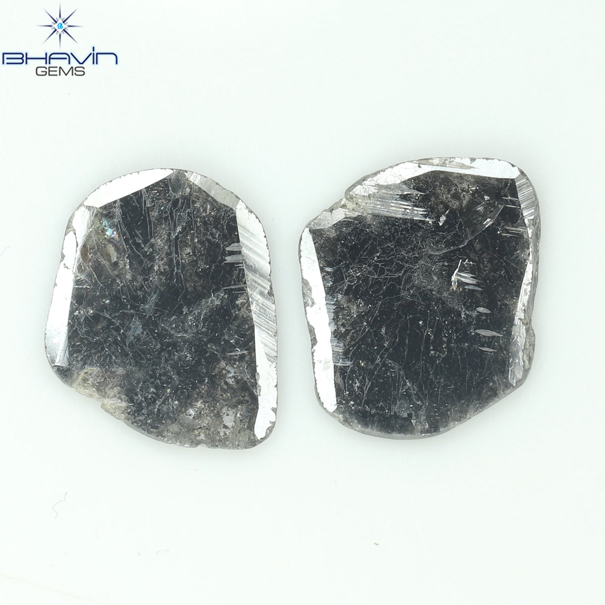 2.67 CT (2 Pcs) Slice Natural Diamond Salt And Pepper Color Clarity I3 (11.40 MM)