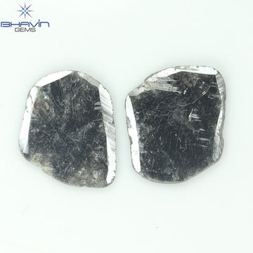 2.67 CT (2 Pcs) Slice Natural Diamond Salt And Pepper Color Clarity I3 (11.40 MM)