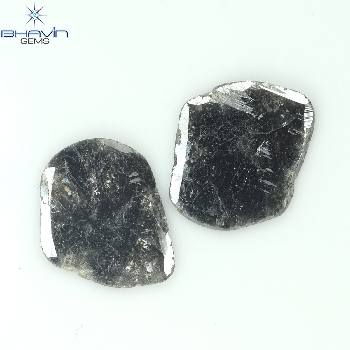 2.67 CT (2 Pcs) Slice Natural Diamond Salt And Pepper Color Clarity I3 (11.40 MM)