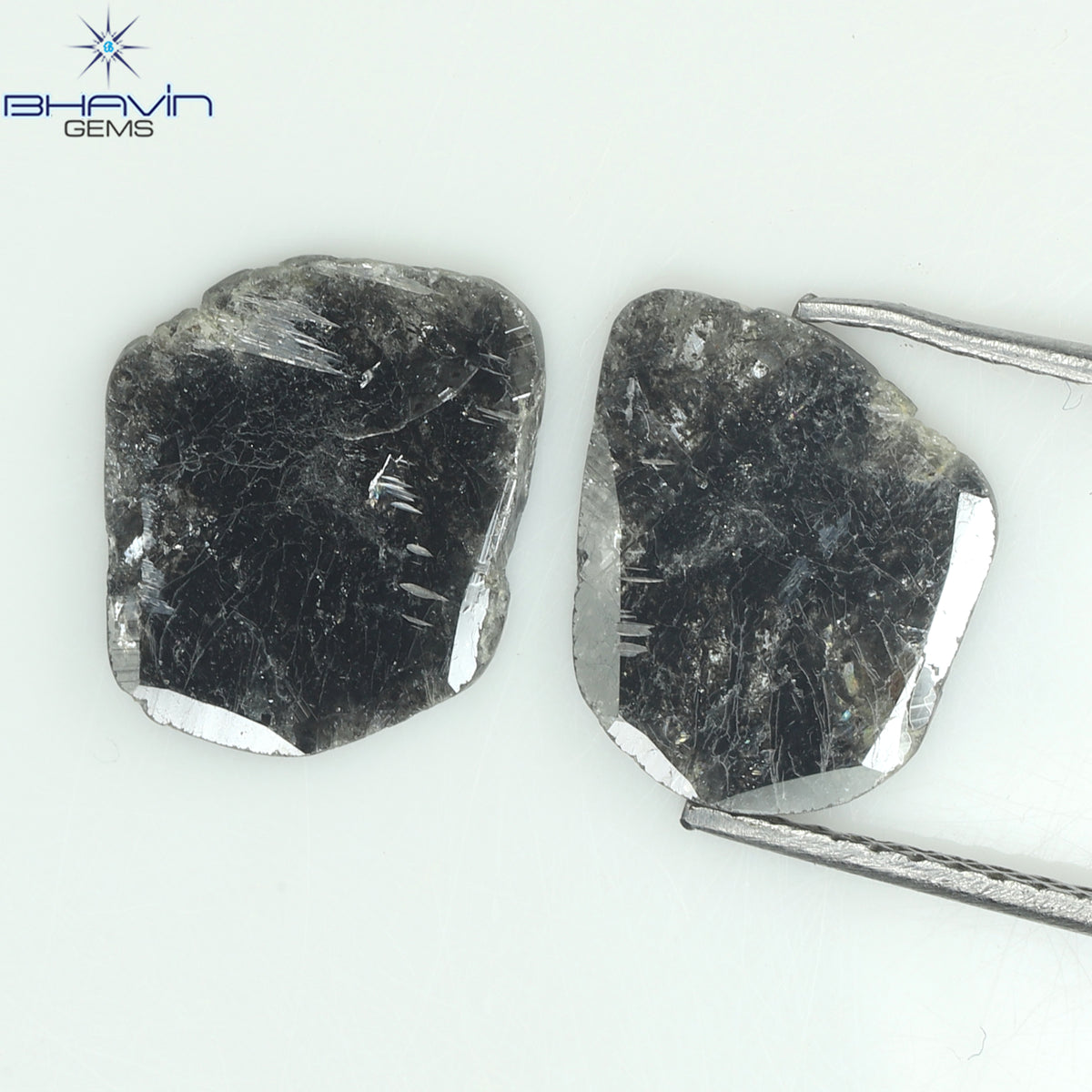 2.67 CT (2 Pcs) Slice Natural Diamond Salt And Pepper Color Clarity I3 (11.40 MM)