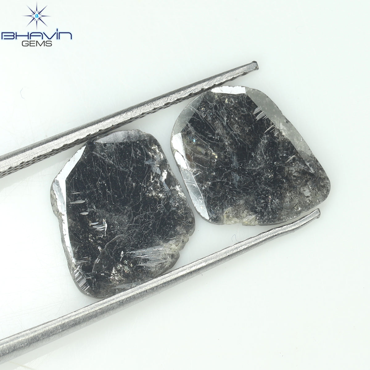 2.67 CT (2 Pcs) Slice Natural Diamond Salt And Pepper Color Clarity I3 (11.40 MM)