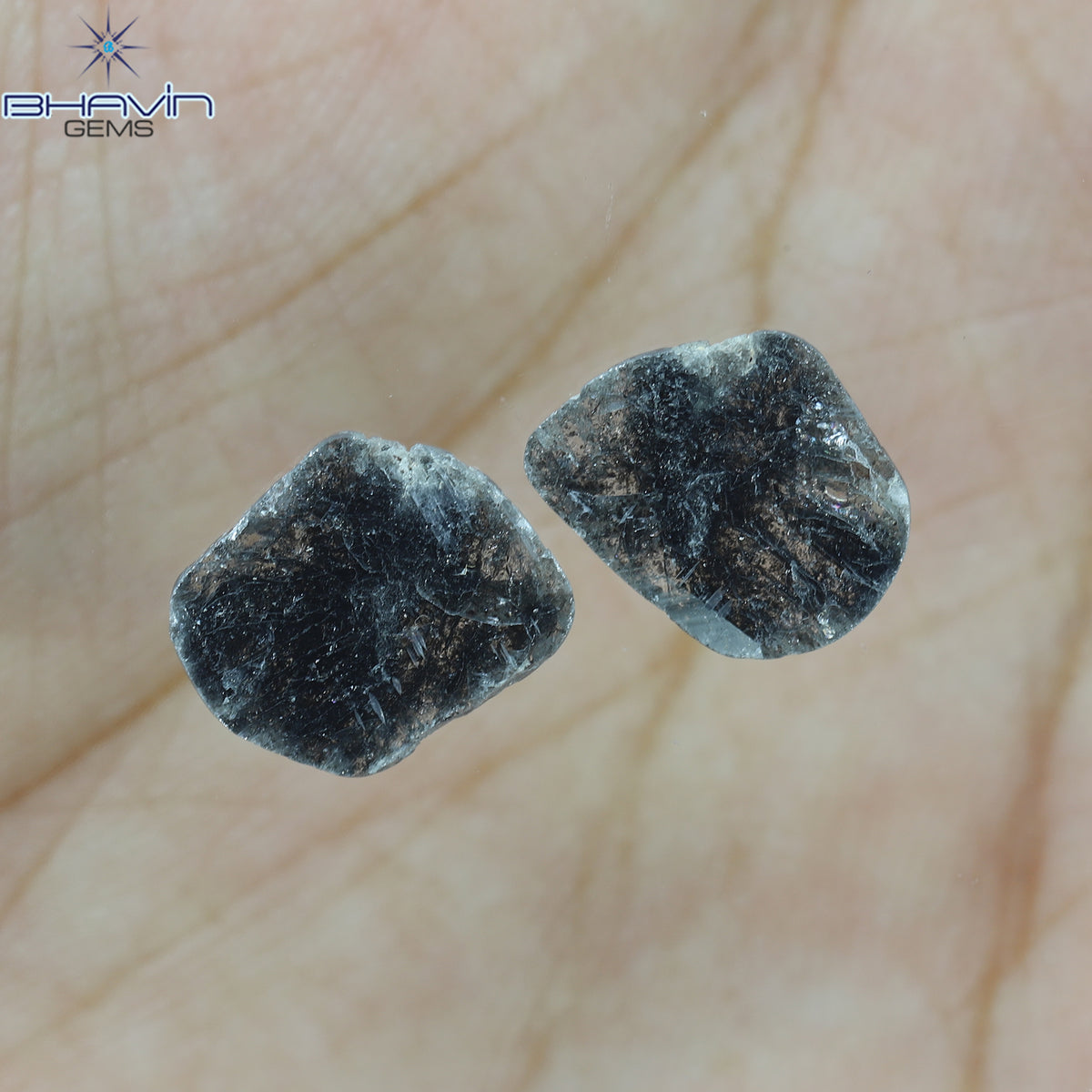 2.67 CT (2 Pcs) Slice Natural Diamond Salt And Pepper Color Clarity I3 (11.40 MM)