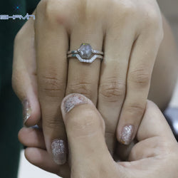ヘキサゴン ダイヤモンド 天然ダイヤモンド リング グレーカラー ゴールド リング 婚約指輪