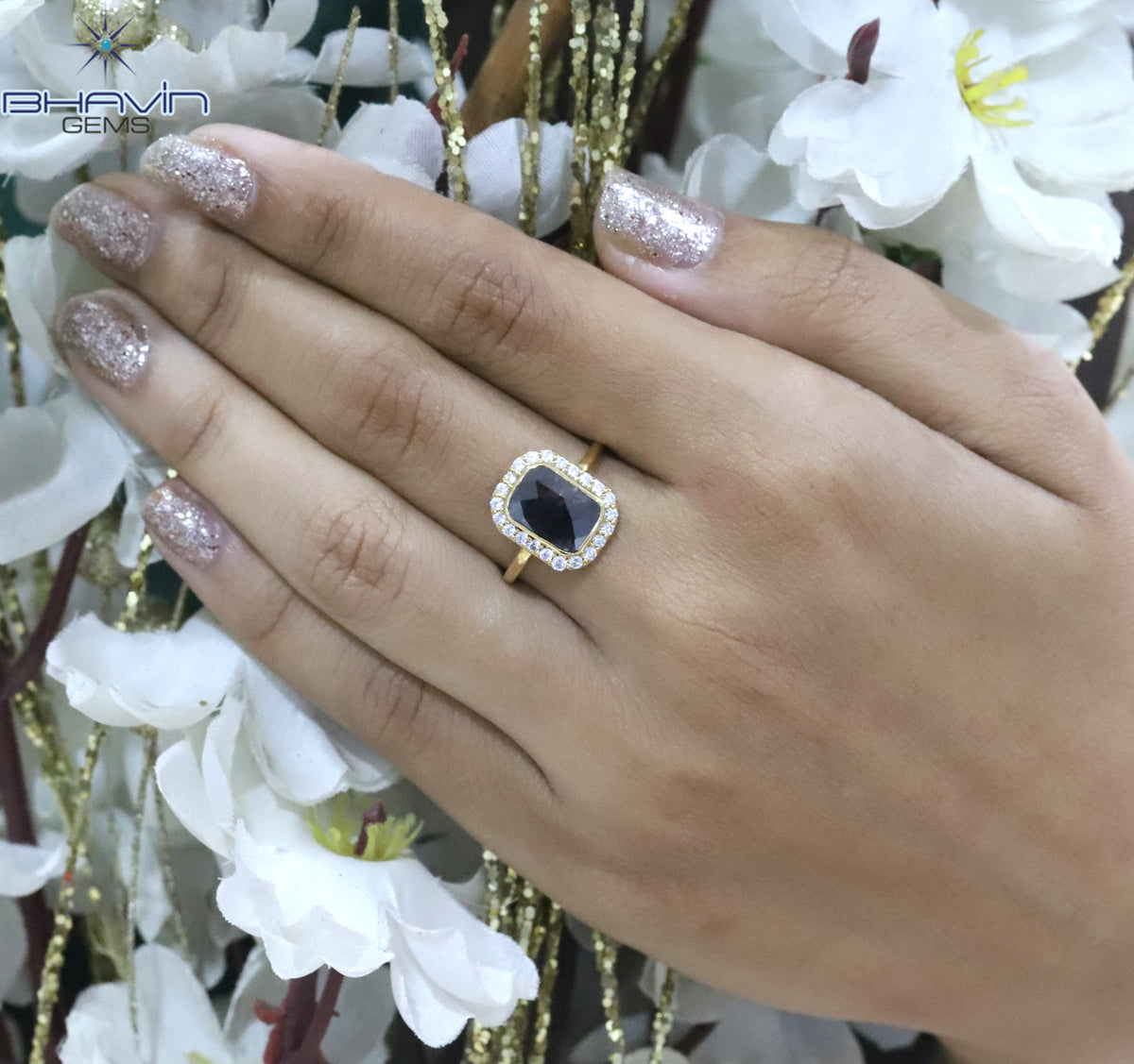 Slice Diamond, Natural Diamond Ring, Salt And Pepper Diamond, Gold Ring, Engagement Ring, Wedding Ring, Diamond Ring