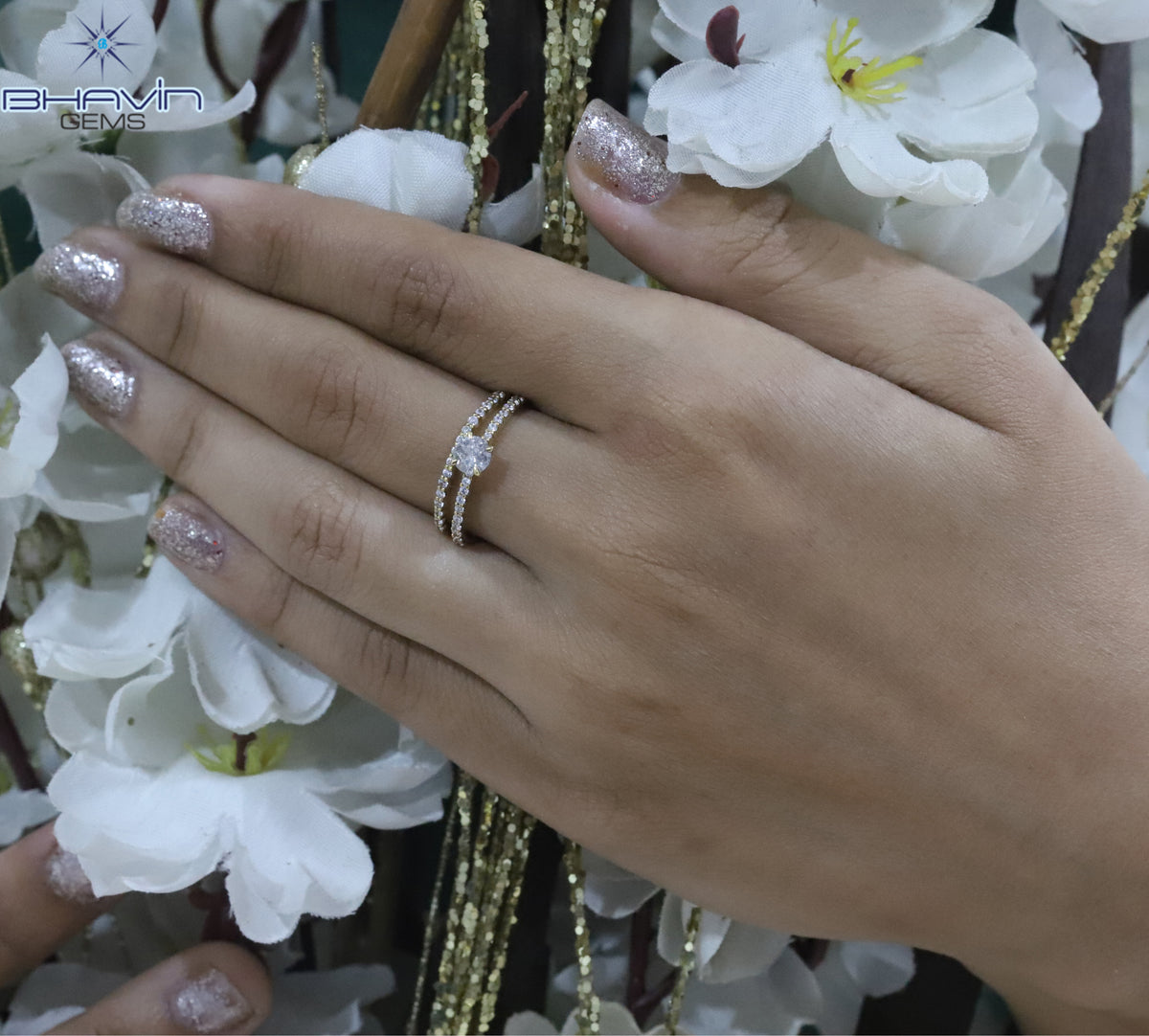 Gold Ring, Round Diamond, Salt and Pepper Diamond, Natural Diamond Ring, Engagement Ring, Wedding Ring, Diamond Ring