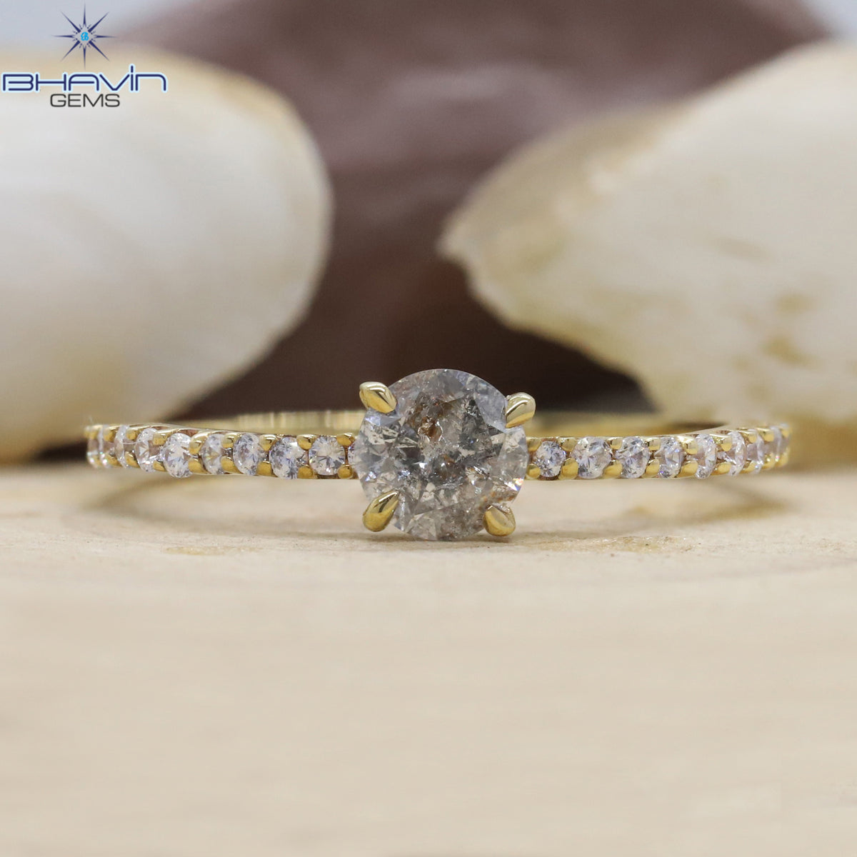 Gold Ring, Round Diamond, Salt and Pepper Diamond, Natural Diamond Ring, Engagement Ring, Wedding Ring, Diamond Ring