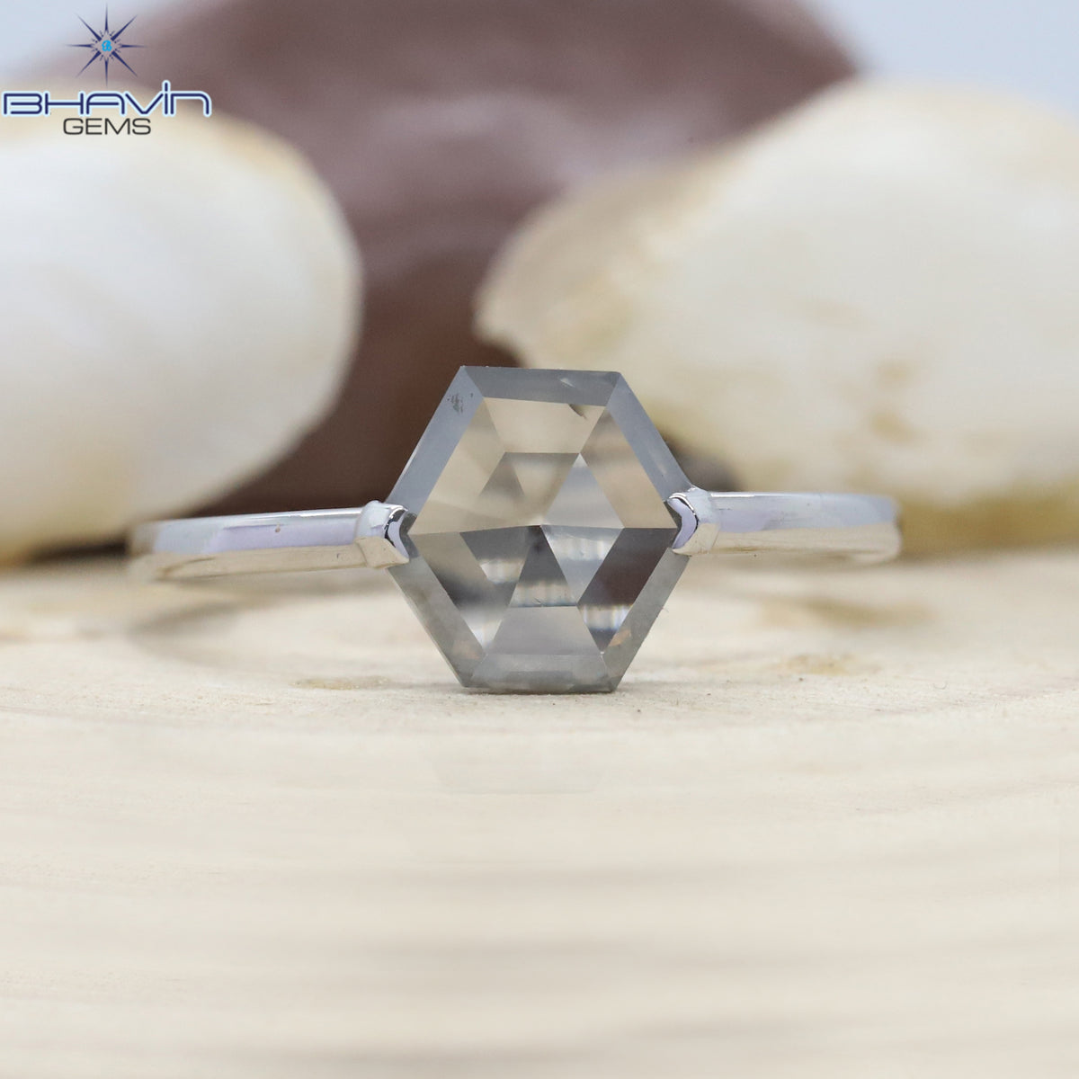 Hexagon Diamond Natural Diamond Ring Gray Color Gold Ring Engagement Ring