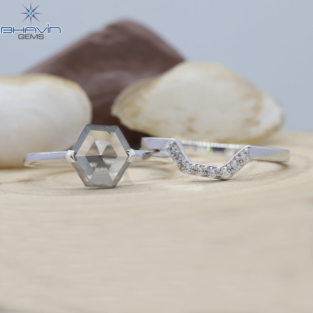 ヘキサゴン ダイヤモンド 天然ダイヤモンド リング グレーカラー ゴールド リング 婚約指輪