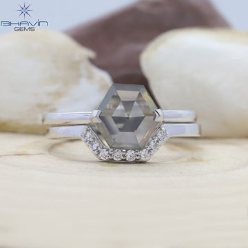 Hexagon Diamond Natural Diamond Ring Gray Color Gold Ring Engagement Ring
