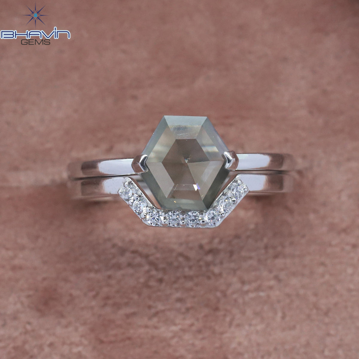 Hexagon Diamond Natural Diamond Ring Gray Color Gold Ring Engagement Ring