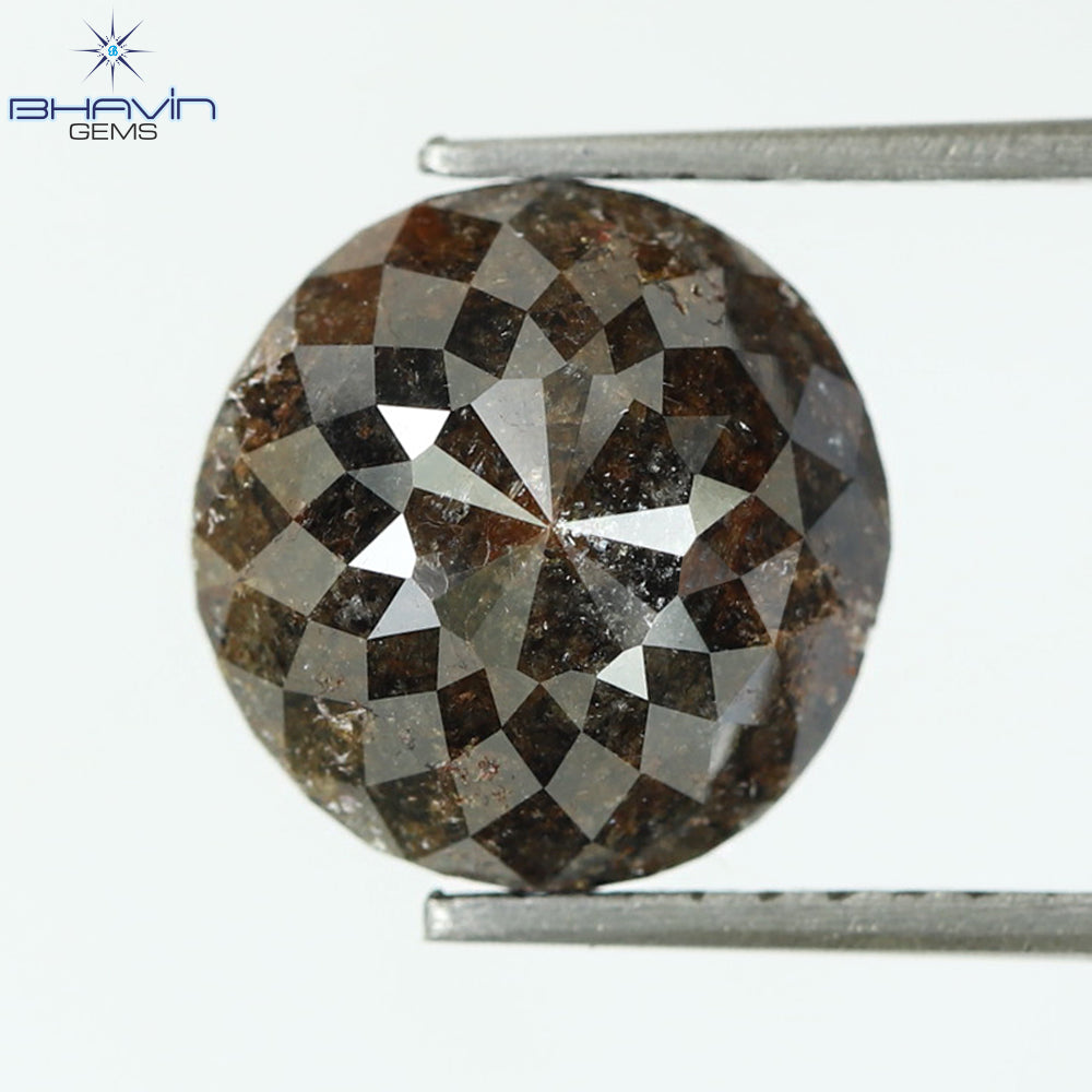 2.22 CT, Round Rosecut Shape Brown (Salt And Pepper) Color Loose Diamond, Clarity I3