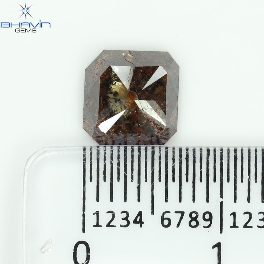 1.61 CT、ラディアント シェイプ ブラウン (ソルト アンド ペッパー) カラー ルース ダイヤモンド、クラリティ I3
