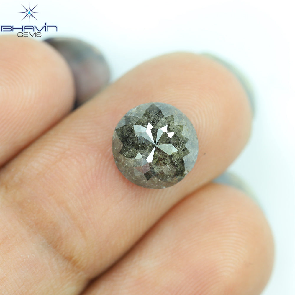 1.77 CT, Round Rosecut Shape Black Gray (Salt And Pepper)Color Loose Diamond, Clarity I3