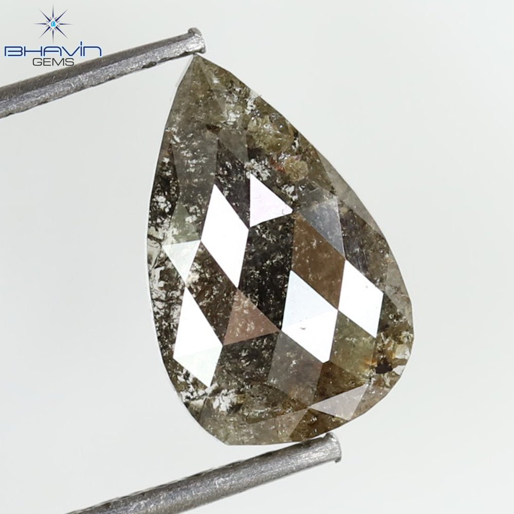 1.04 CT、ペアシェイプ ダイヤモンド ブラウン ソルト アンド ペッパー カラー、クラリティ I3、(9.52 MM)