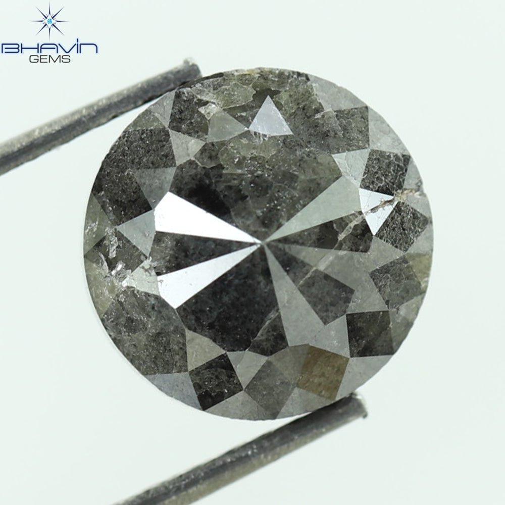 2.87 CT, Round Rose cut Diamond, Black Gray (Salt and Pepper) Color, Clarity I3