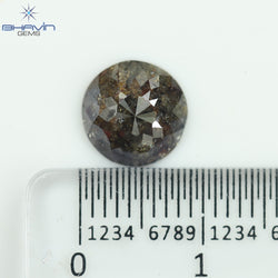 1.71 CT, Round Rose cut Shape Diamond Brown Salt And Pepper Color, Clarity I3, (8.66 MM)
