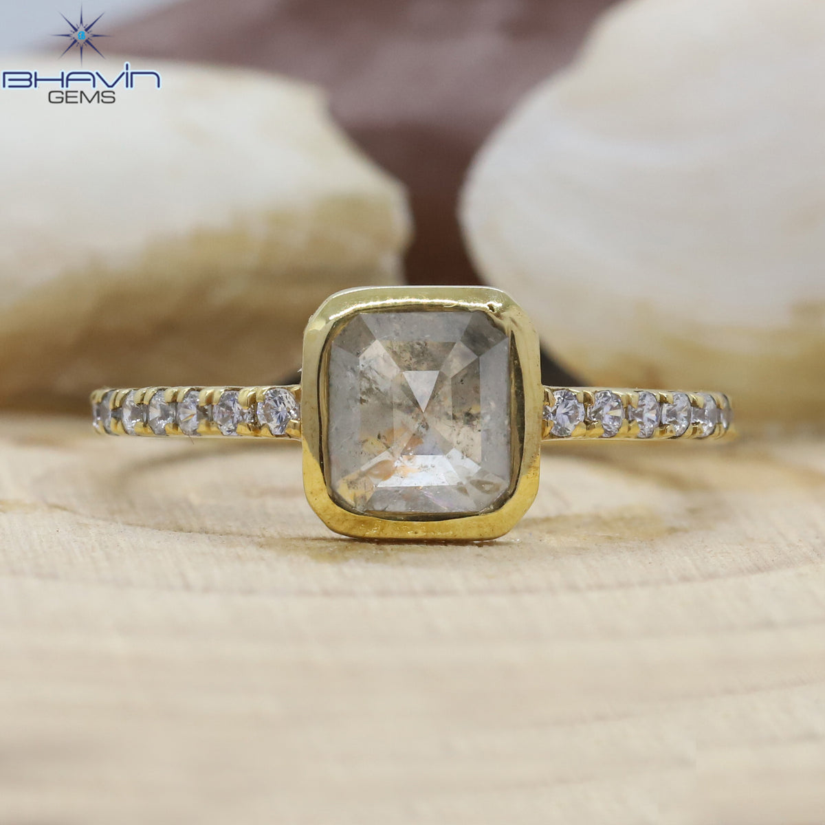 Emerald Diamond Salt And Pepper Diamond Natural Diamond Gold Ring Engagement Ring