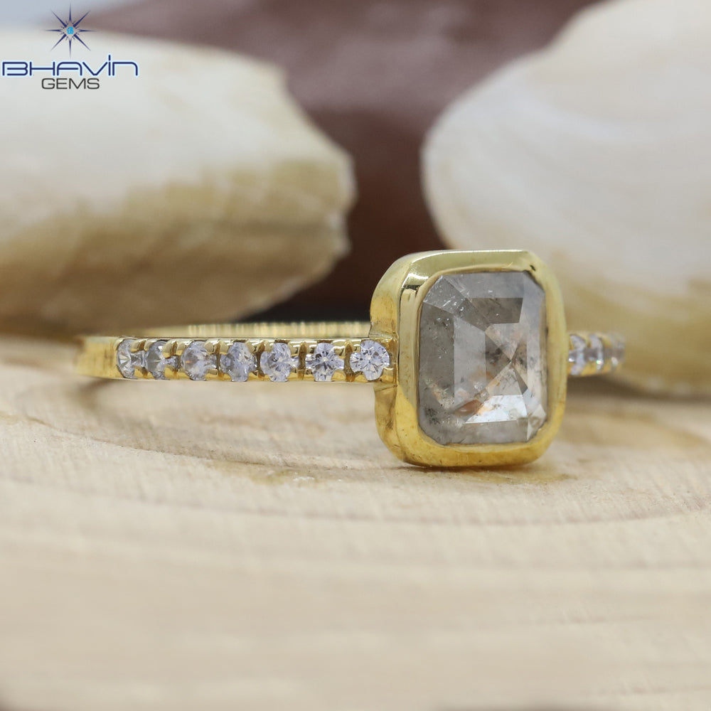 Emerald Diamond Salt And Pepper Diamond Natural Diamond Gold Ring Engagement Ring