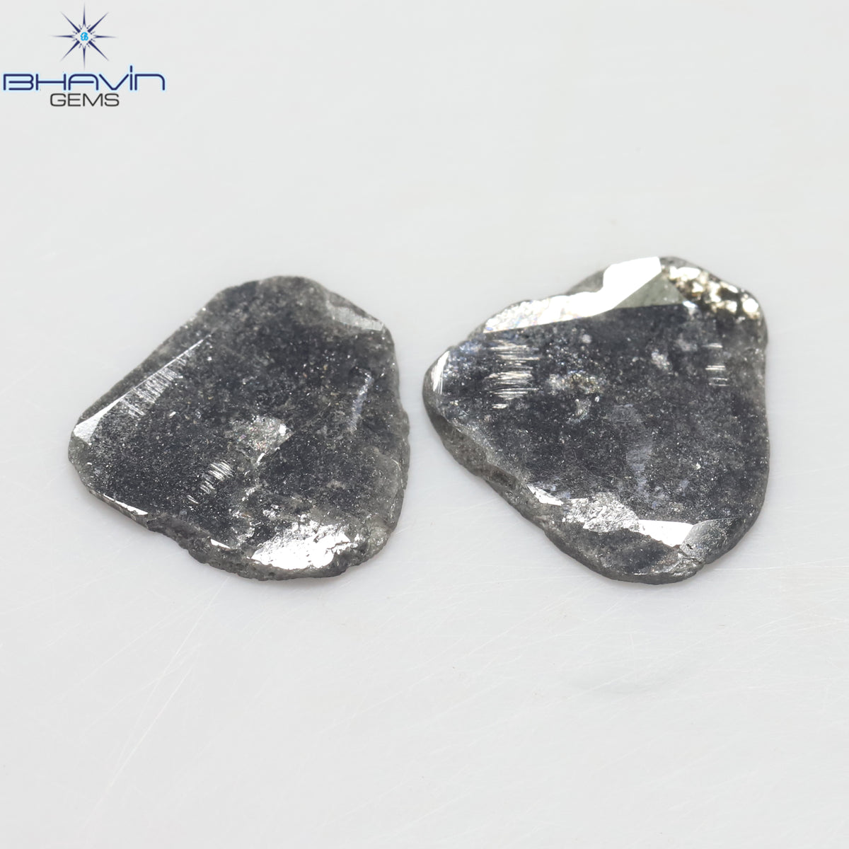 3.16 CT (2 Pcs) Slice Natural Diamond Salt And Pepper Color Clarity I3 (12.32 MM)