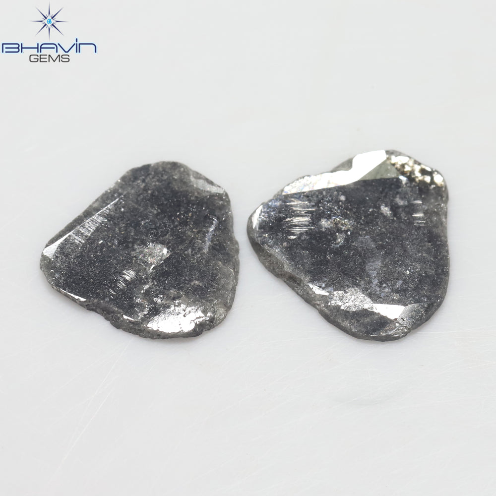 3.16 CT/2 ピース スライス形状 天然ダイヤモンド ソルト アンド ペッパー カラー I3 クラリティ (12.32 MM)