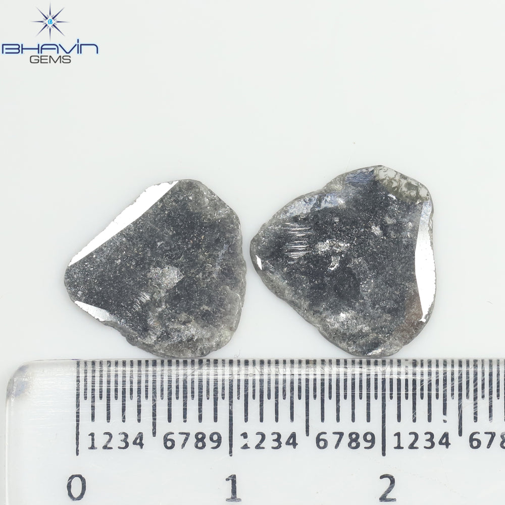 3.16 CT/2 ピース スライス形状 天然ダイヤモンド ソルト アンド ペッパー カラー I3 クラリティ (12.32 MM)