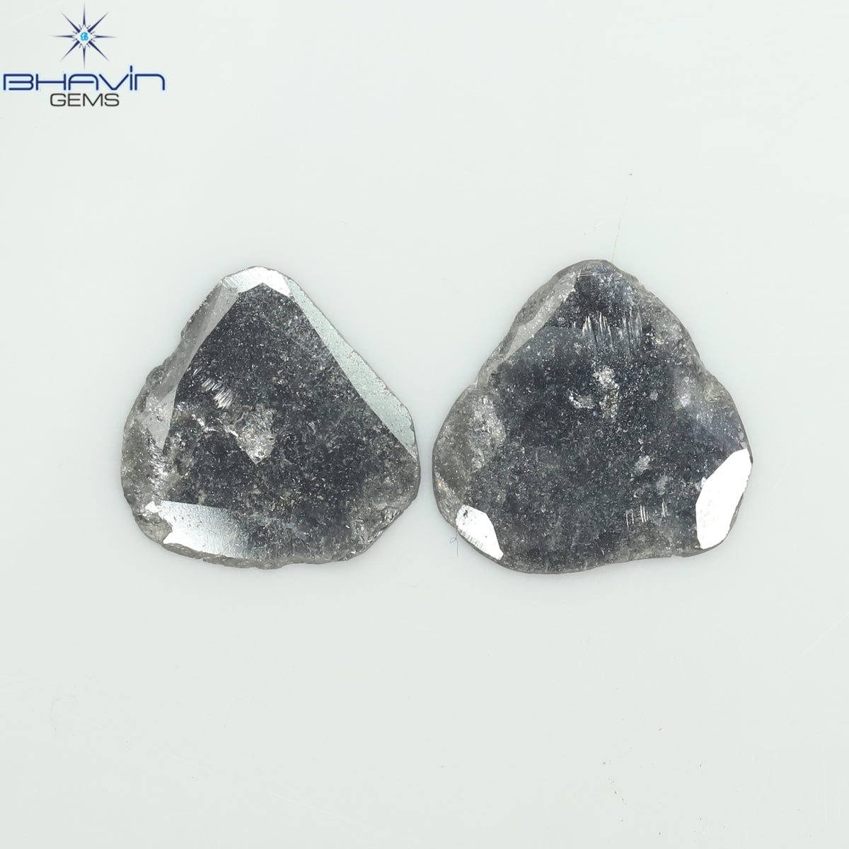 3.16 CT (2 Pcs) Slice Natural Diamond Salt And Pepper Color Clarity I3 (12.32 MM)