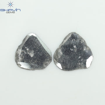 3.16 CT (2 Pcs) Slice Natural Diamond Salt And Pepper Color Clarity I3 (12.32 MM)