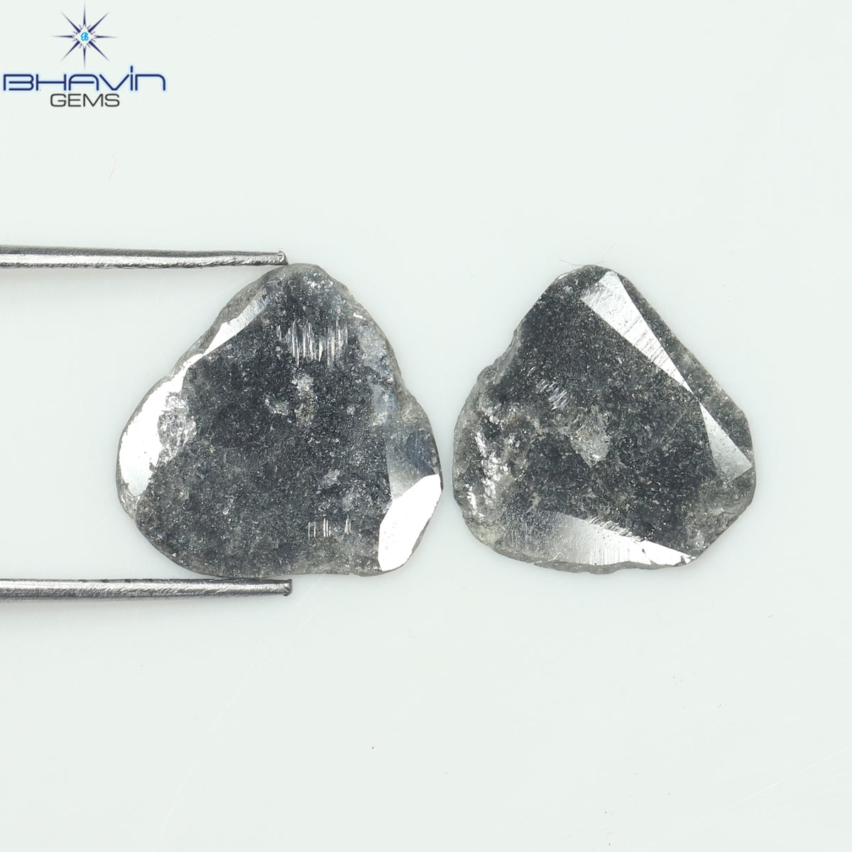 3.16 CT (2 Pcs) Slice Natural Diamond Salt And Pepper Color Clarity I3 (12.32 MM)