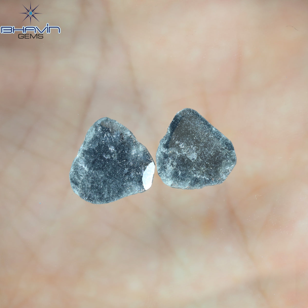 3.16 CT (2 Pcs) Slice Natural Diamond Salt And Pepper Color Clarity I3 (12.32 MM)