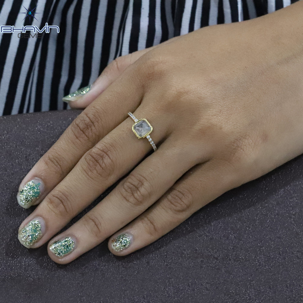 Emerald Diamond Salt And Pepper Diamond Natural Diamond Gold Ring Engagement Ring