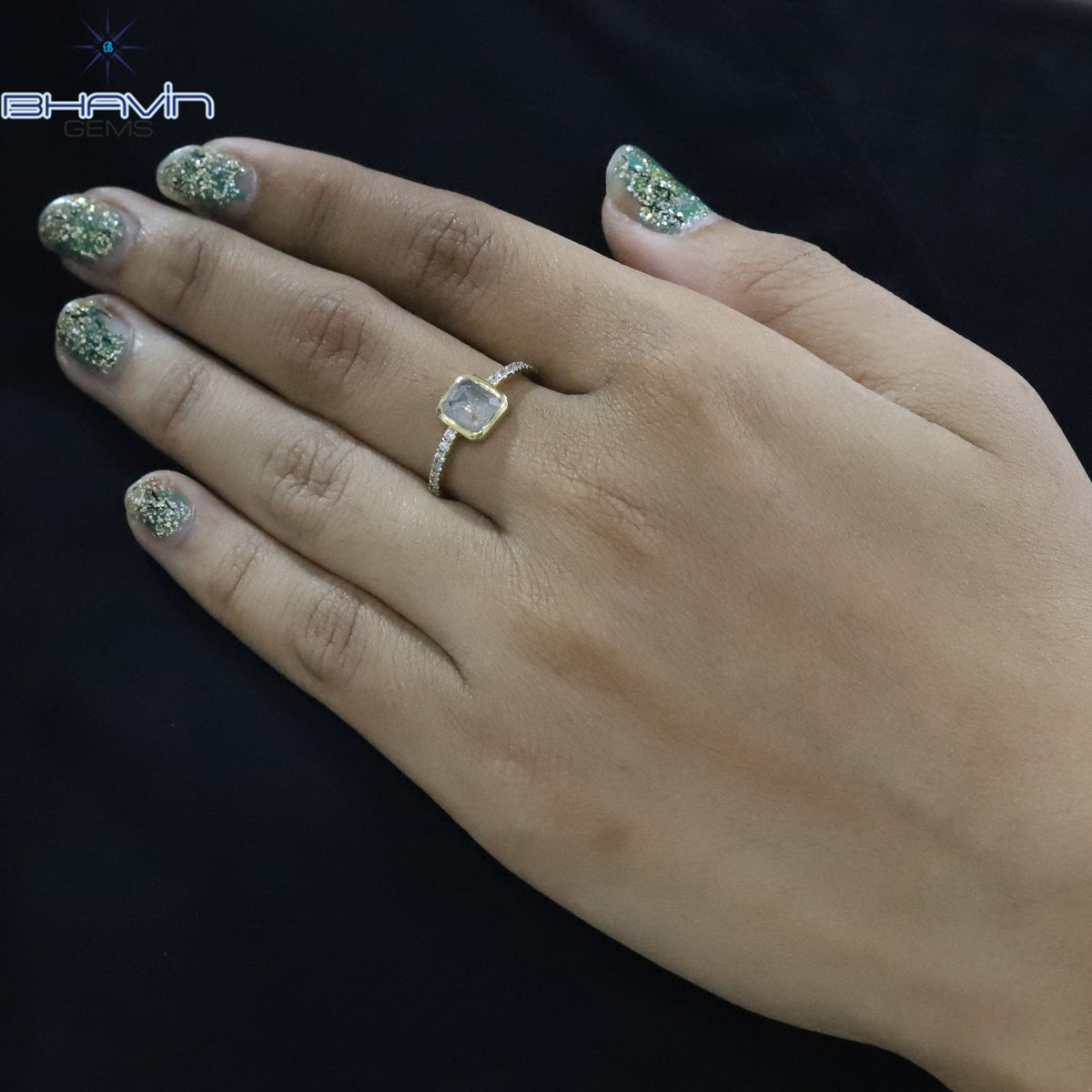 Emerald Diamond Salt And Pepper Diamond Natural Diamond Gold Ring Engagement Ring