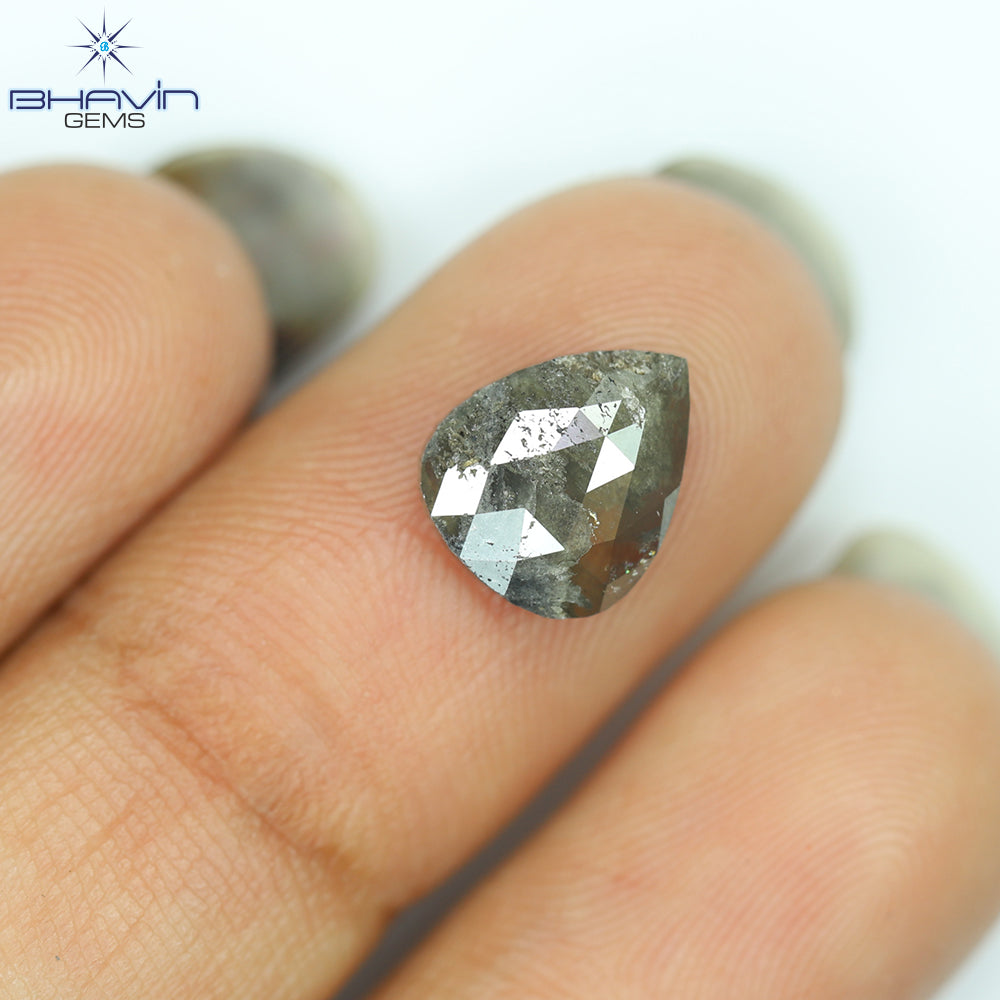 1.60 CT、ペアシェイプ、ブラック グレー (ソルト アンド ペッパー) カラー ダイヤモンド、クラリティ I3