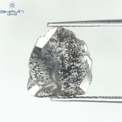 1.08 CT スライス形状 天然ダイヤモンド ソルト アンド ペッパー カラー I3 クラリティ (10.00 MM)