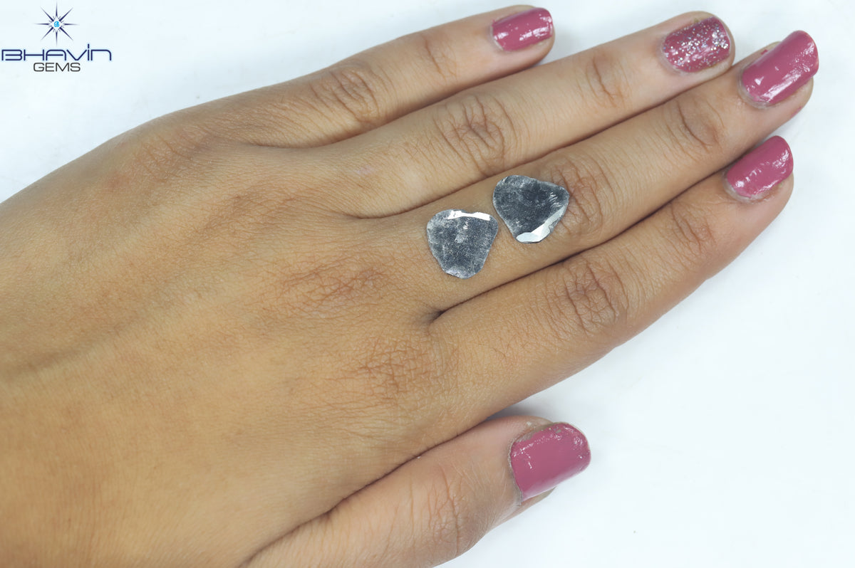 3.16 CT (2 Pcs) Slice Natural Diamond Salt And Pepper Color Clarity I3 (12.32 MM)