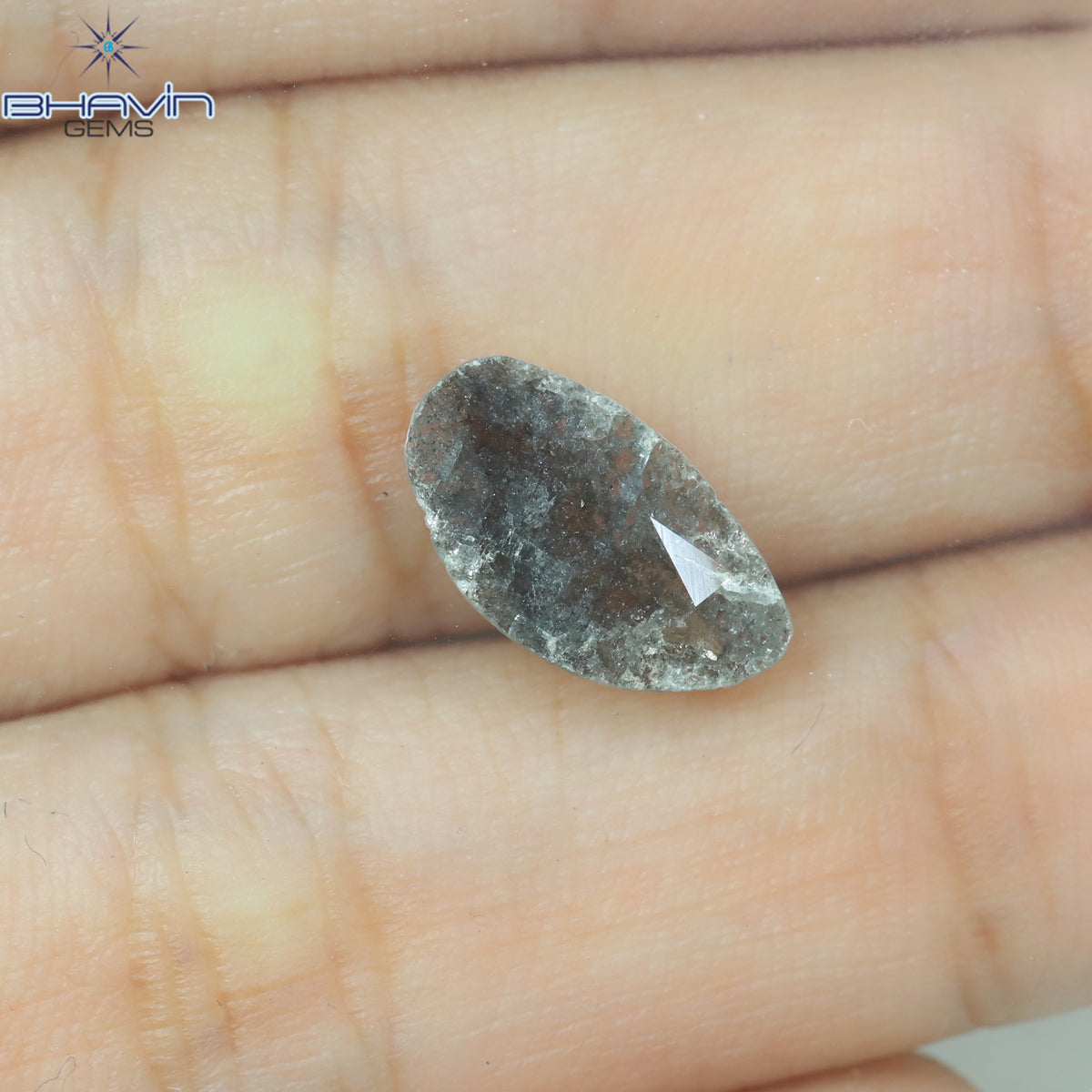 0.77 CT スライス シェイプ ナチュラル ダイヤモンド ソルト アンド ペッパー カラー I3 クラリティ (13.00 MM)