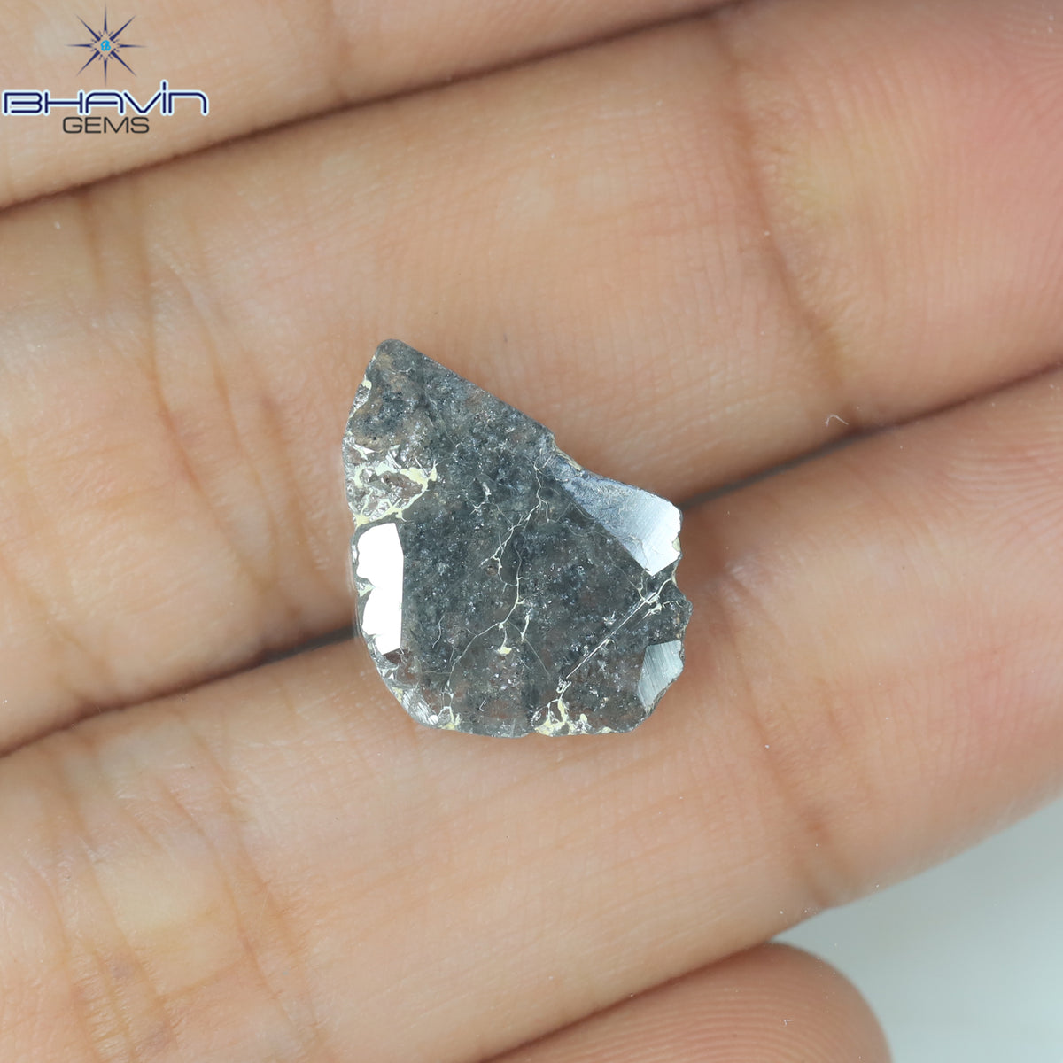 2.28 CT スライス形状 天然ダイヤモンド ソルト アンド ペッパー カラー I3 クラリティ (13.30 MM)