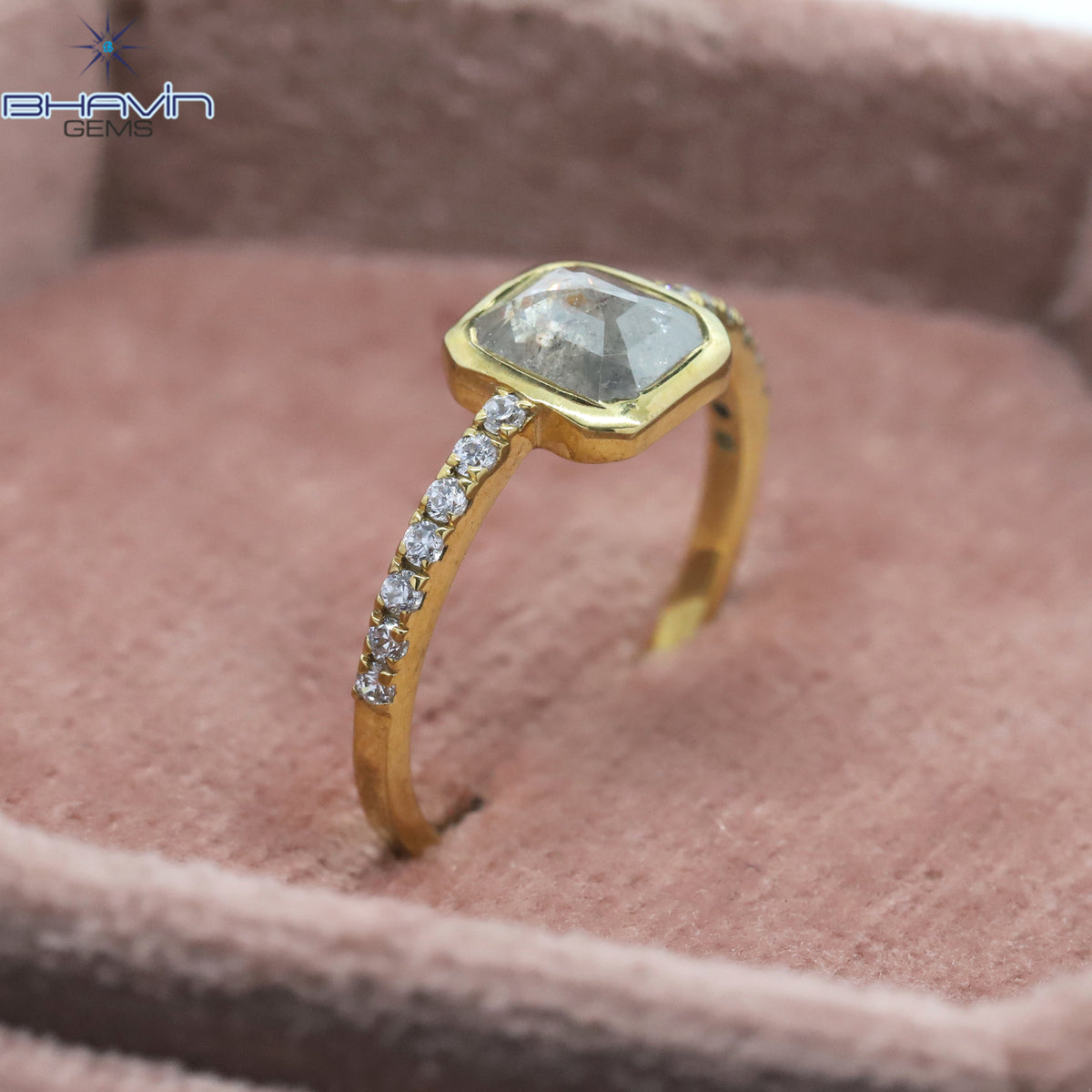 Emerald Diamond Salt And Pepper Diamond Natural Diamond Gold Ring Engagement Ring